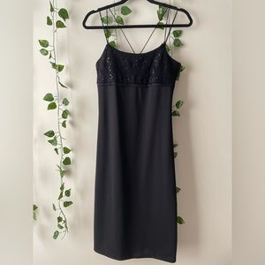 90s Mid-length Black Dress | Size Sm
